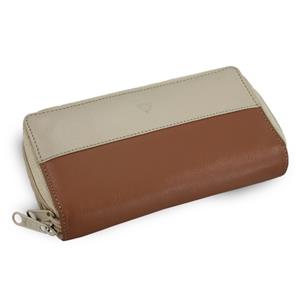 Béžovo Hnedá dámska kožená dvouzipsová peňaženka