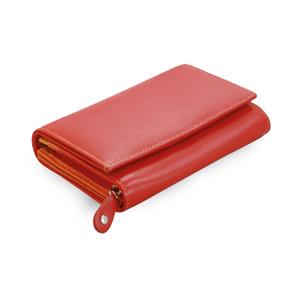 Červená dámska kožená peňaženka s klopňou
