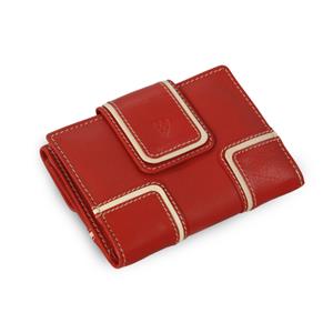 Červená dámska kožená peňaženka se dvěma klopnami