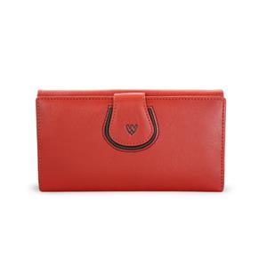 Červená dámska kožená rámová peňaženka s ozdobnou klopňou