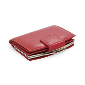 Červená dámska kožená rámová peňaženka so zápinkou