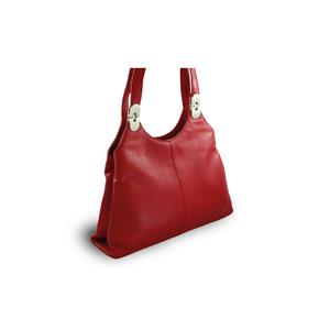 Červená kožená zipsová kabelka s dvoma popruhmi