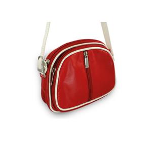 Červeno-biela kožená trojzipsová kabelka