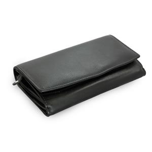 Čierna dámska kožená psaníčková peňaženka s klopňou a zápinkou
