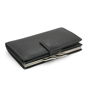 Čierna dámska kožená rámová peňaženka so zápinkou