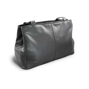 Čierna kožená dvouzipsová kabelka s dvoma popruhmi