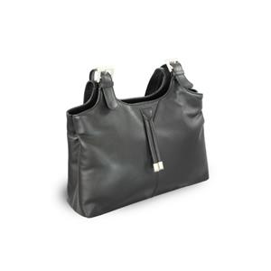 Čierna kožená dvouzipsová kabelka s dvoma popruhmi