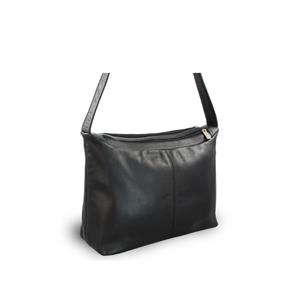 Čierna kožená dvouzipsová kabelka s širokým popruhom