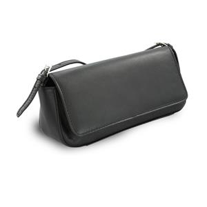 Čierna kožená klopnová kabelka s krátkym popruhom