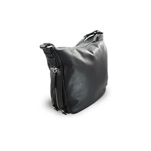 Čierna kožená zipsová kabelka s bočnými zipsovými vreckami