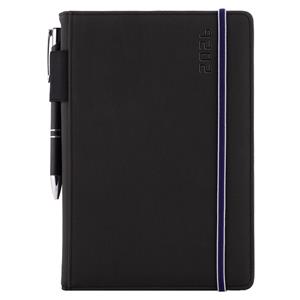 Diár AMOS týždenný A5 2026 - čierna/modrá gumička