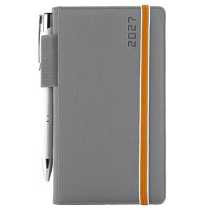 Diár AMOS týždenný vreckový 2027 polský - sivá/oranžová gumička