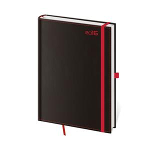 Diár denný 2016 A5 Black Red s pútkom na pero