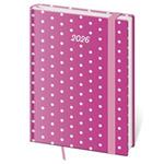 Diár denný B6 2026 Vario - Pink s gumičkou