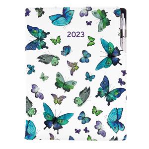 Diár DESIGN denný A4 2023 - Motýle modré