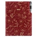 Diár DESIGN denný A4 2027 - bordová - Kvety