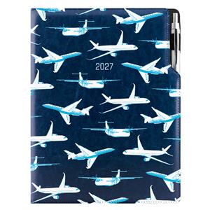 Diár DESIGN denný A4 2027 český - modrá - lietadlá