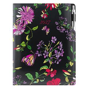 Diár DESIGN denný A4 2027 poľský - čierny - kvety
