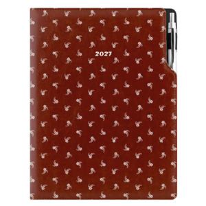 Diár DESIGN denný A4 2027 poľský - hnedá - biely kvet