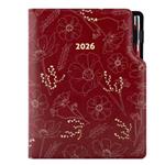 Diár DESIGN denný B6 2026 - bordová - kvety
