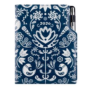 Diár DESIGN denný B6 2026 - modrá - Folk