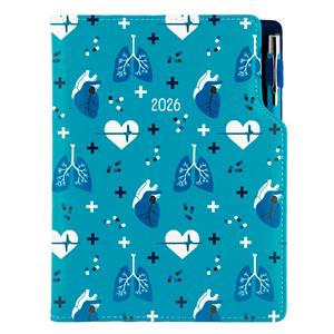 Diár DESIGN denný B6 2026 polský - tyrkysová- Doktor - srdce