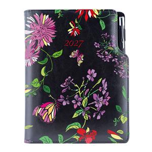 Diár DESIGN denný B6 2027 - čierna - Kvety