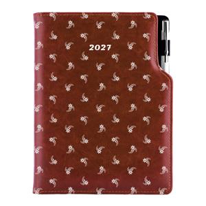 Diár DESIGN denný B6 2027 poľský - hnedá - biely kvet