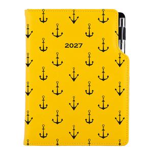 Diár DESIGN denný B6 2027 poľský - žltá - námorník - kotvy