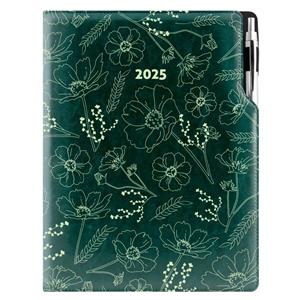 Diár DESIGN týždenný A4 2025 - zelená - kvety