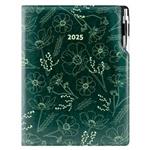 Diár DESIGN týždenný A4 2025 - zelená - kvety