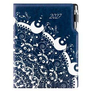 Diár DESIGN týždenný A4 2027 - modrá - Ornament