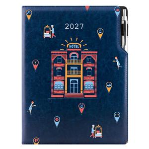 Diár DESIGN týždenný A4 2027 polský - modrá - Hotel