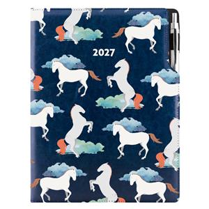Diár DESIGN týždenný A4 2027 poľský - modrý - kone