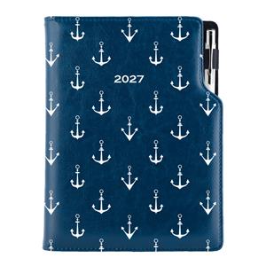 Diár DESIGN týždenný A5 2027 český - modrá - Námorník - kotvy