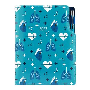 Diár DESIGN týždenný A5 2027 polský - tyrkysová- Doktor - srdce