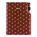 Diár DESIGN týždenný A5 2027 slovenský - hnedá - Biely kvet