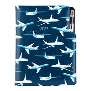 Diár DESIGN týždenný B5 2027 český - modrá - lietadlá
