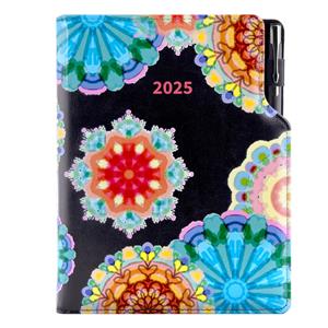 Diár DESIGN týždenný B6 2025 - čierna - kaleidoskop