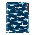 Diár DESIGN týždenný B6 2027 český - modrá - lietadlá