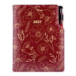 Diár DESIGN týždenný špeciál A5 2027 - bordová - Kvety