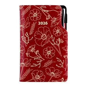 Diár DESIGN týždenný vreckový 2026 český - bordová - kvety