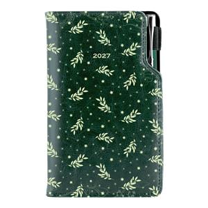 Diár DESIGN týždenný vreckový 2027 český - zelená - Vetvičky