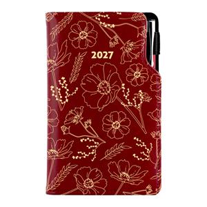 Diár DESIGN týždenný vreckový 2027 poľský - bordová - kvety
