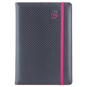 Diár ELASTIC denný A5 2025 polský - grafit/magenta gumička