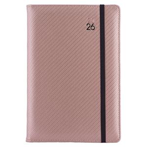 Diár ELASTIC denný B6 2026 polský - púdrová/čierna gumička