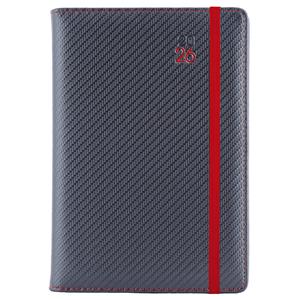 Diár ELASTIC týždenný A5 2026 - grafit/červená gumička