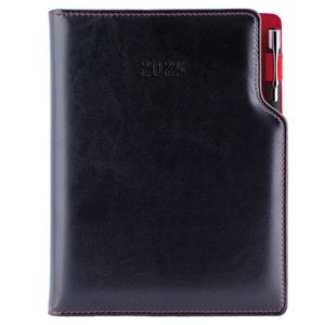 Diár GEP s perom denný B6 2025 polský - čierna, červené vnútro