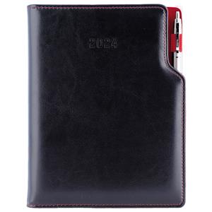 Diár GEP s perom týždenný A4 2024 polský - čierna, červené vnútro