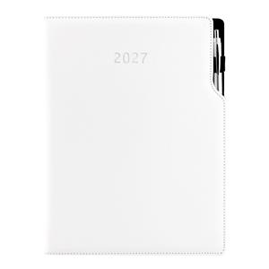Diár GEP s perom týždenný A4 2027 polský - biela, biele obšitie